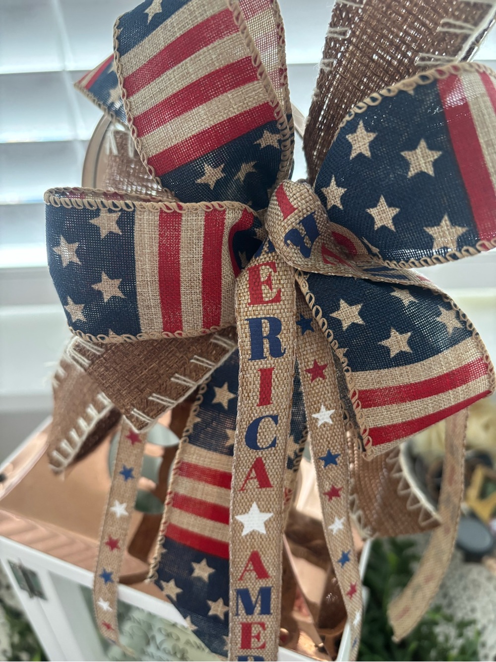 Patriotic Lantern Bow 4th Of July Red White Blue Star Stripe 5” Tail Final Sale